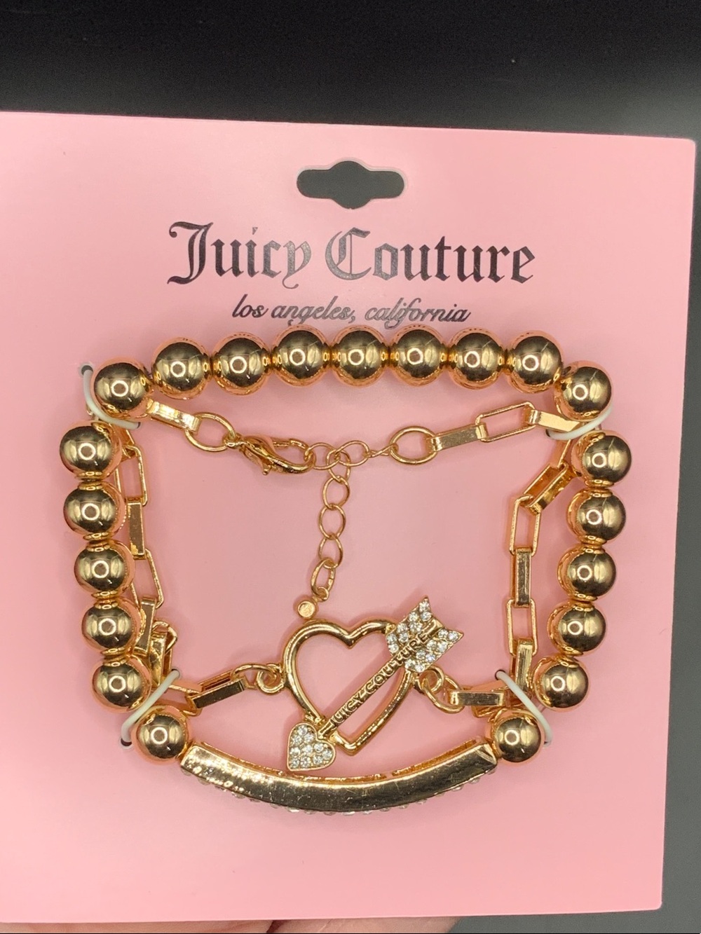 Juicy Couture Gold Heart & Arrow Bracelet Set with Beaded and Chain Styles